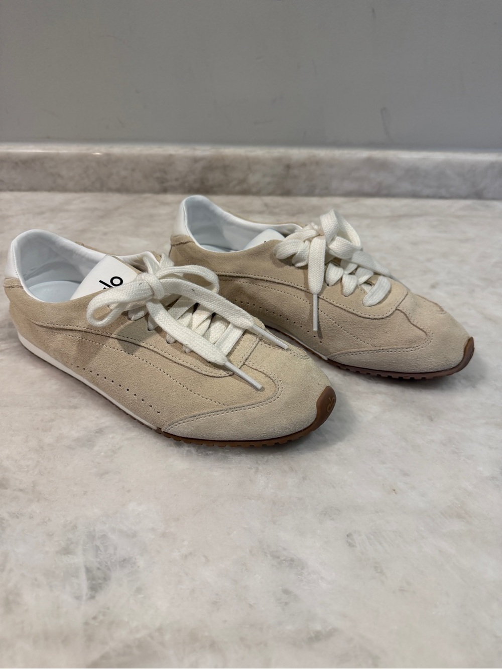 ALO Yoga Women's Suede Low-Profile Sneakers in Beige and White